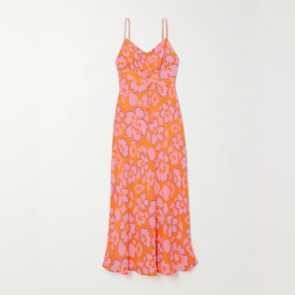 Faithfull the Brand Pink and Orange Midi Floral Dress